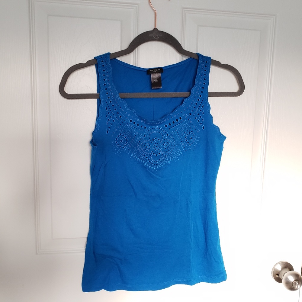 Ann Taylor Embroidered Blue Tank Top